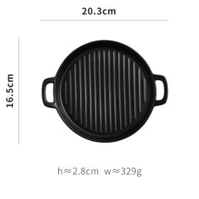 Black,  small - Binaural Baking Tray Pizza Tray Round Dish Plate Dish Creative Oven Ceramic Net Celebrity Tableware Microwave Flat Plate