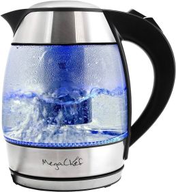 MegaChef 1.8Lt. Glass Body and Stainless Steel Electric Tea Kettle