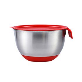 Mixing Bowls Anti-slip Silicone Bottom Stainless Steel Egg Bowl With Scales Handle Salad Bowl With Lid Baking Basin single handle bowl 22CM