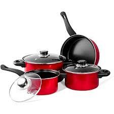 Casselman 7 piece Cookware Set in Red with Bakelite Snow Handle