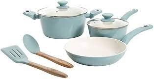 Gibson Home Plaza Cafe 7 Piece Essential Core Aluminum Cookware Set in Sky Blue