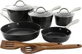 Kenmore Logan 10 Piece Aluminum Nonstick Cookware Set in Black with Wood Utensils