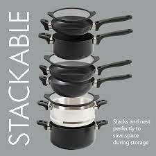 Kenmore Elite Grayson 9 Piece Nonstick Aluminum Stackable Cookware Set in Black