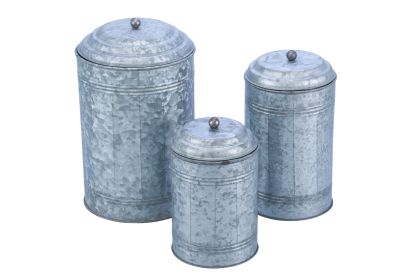 Rustic Metal Galvanized Canisters, Set of 3 Benzara