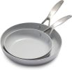 Three-Ply Stainless Steel Healthy Ceramic Nonstick Pan Set of 2 8" & 10" Frying Pan Frying Pan Set