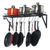 Wall Hanging Pot Rack Mounted Storage Shelf with S Hooks for Pans, Utensils, Books, Plant Black