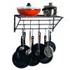 Kitchen Wall Mounted Pot Rack Storage Shelf with 3 Tier Hanging Rails 10 Hooks