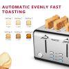 Toaster 4 Slice;  Geek Chef Stainless Steel Extra-Wide Slot Toaster with Dual Control Panels of Bagel/Defrost/Cancel Function(Sliver-Black)