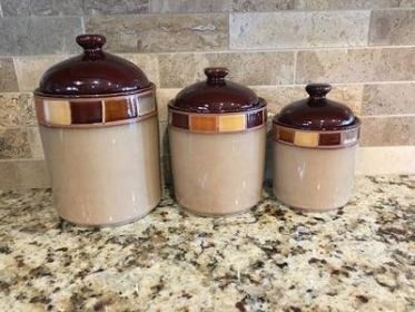 Casa Estebana 3 Piece Stoneware Storage Canister Container Jar Set