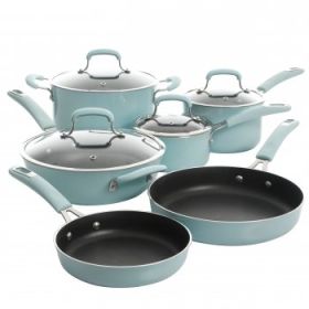 Kenmore Elite Andover 10 Piece Nonstick Aluminum Cookware Set in Glacier Blue