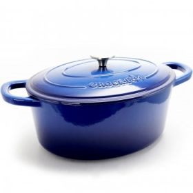 Crock Pot Artisan 7 Quart Enameled Cast Iron Oval Dutch Oven in Sapphire Blue