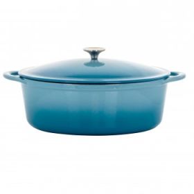 MegaChef 7 Quarts Oval Enameled Cast Iron Casserole in Blue