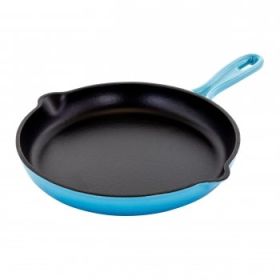 MegaChef Round 10.25 Inch Enameled Cast Iron Skillet in Blue