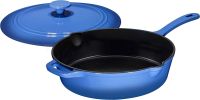 Enameled Cast Iron Skillet Deep Saut Pan with Lid; 12 Inch; Duke Blue; Superior Heat Retention