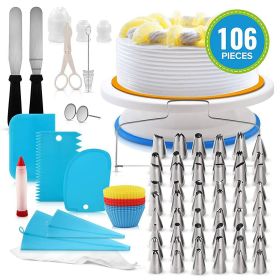 106Pcs Professional Stainless Steel DIY Baking Tools Cake Decorating Supplies Kit Cake Turntable Set Blue suit