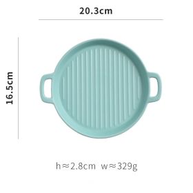 Binaural Baking Tray Pizza Tray Round Dish Plate Dish Creative Oven Ceramic Net Celebrity Tableware Microwave Flat Plate (Color: Blue, size: small)