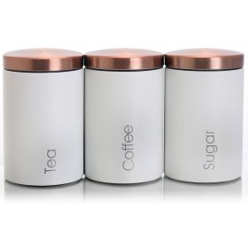 MegaChef Essential Kitchen Storage 3 Piece Sugar, Coffee and Tea Canister Set (Color: Matte White)