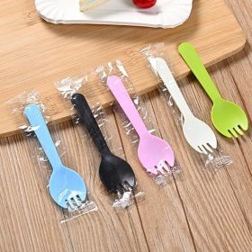 100pcs/set Disposable Plastic Spoons Forks For Cake Ice Cream Salad Fruit Dessert Soup Tea Coffee Party Cake Baking Shop Supplies (Color: 100Pcs Six Mixes)