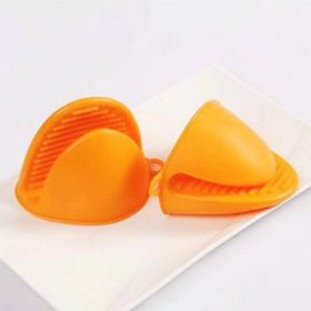 2pcs Microwave Silicone Kitchen Fingertip Oven Mitts (Color: Orange 2 Pack)