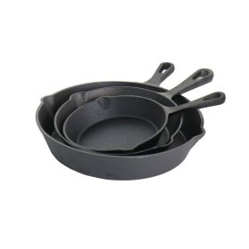 Pots And Pans Pre-Seasoned Cast Iron Skillet Set Kitchen Cookware Set (Type: 3 Piece, Color: Black)