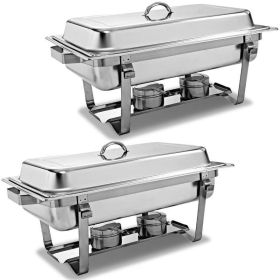 9 Quart 2 Packs Chafing Dish Chafer Dishes Buffet Set Stainless Steel Rectangular Chafing Dish Set (Type: 2 Packs, Color: Stainless Steel A)