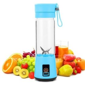 Portable blender, smoothie juicer cup-3D six blades, 13 ounces fruit blender, with 2000mAh USB rechargeable battery, ice tray, detachable cup (Color: Blue)